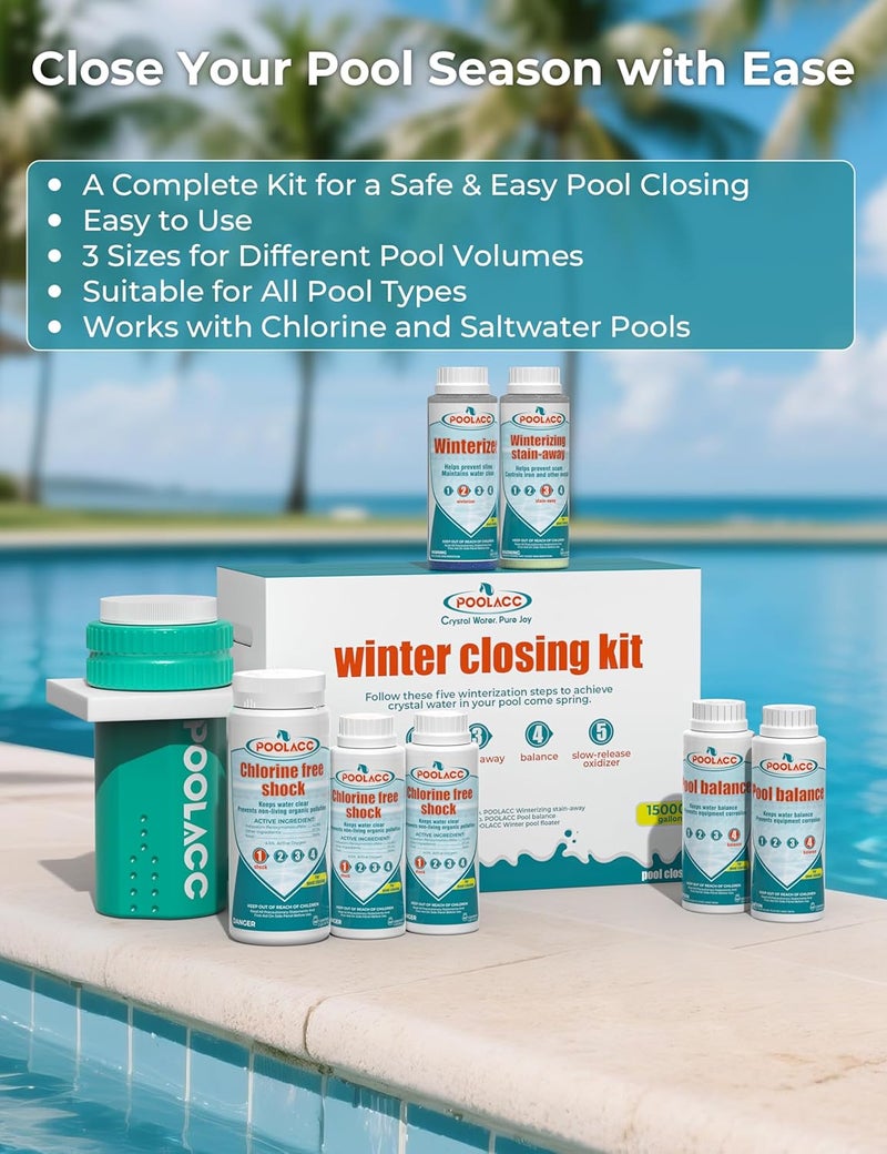 POOLACC All-in-One Winter Pool Closing Kit for Above Ground Pools and In-ground Pools, Handles Up to 15,000 Gallons, Swimming Pool Winterizing Kit with Multiple Accessories - Image 2